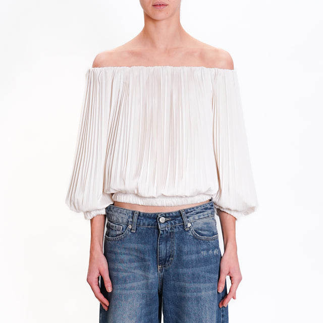 Imperial-Pleated Shiffer Collar Blouse - Champagne