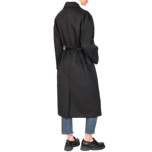 Imperial-Cappotto doppiopetto con cintura - nero