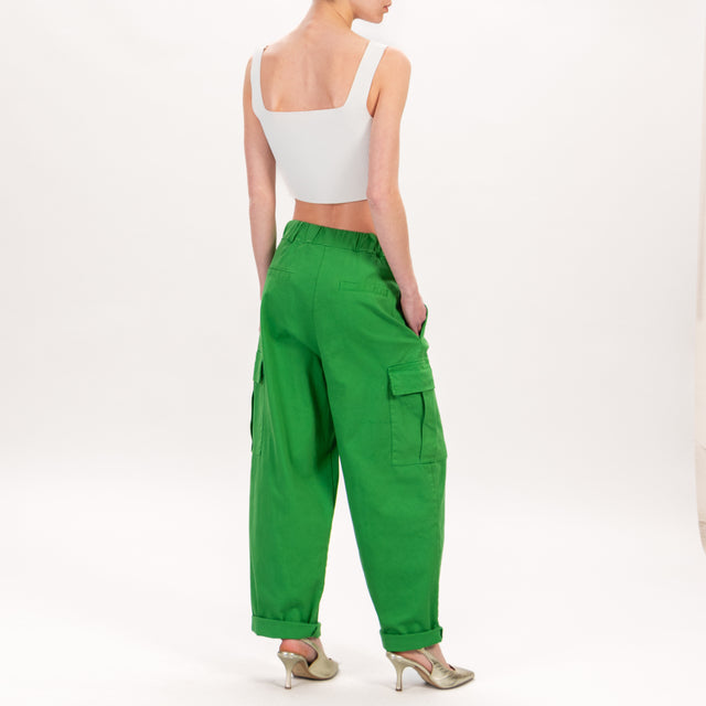 Souvenir-Pantalone cargo elastico dietro cotone elasticizzato - Verde