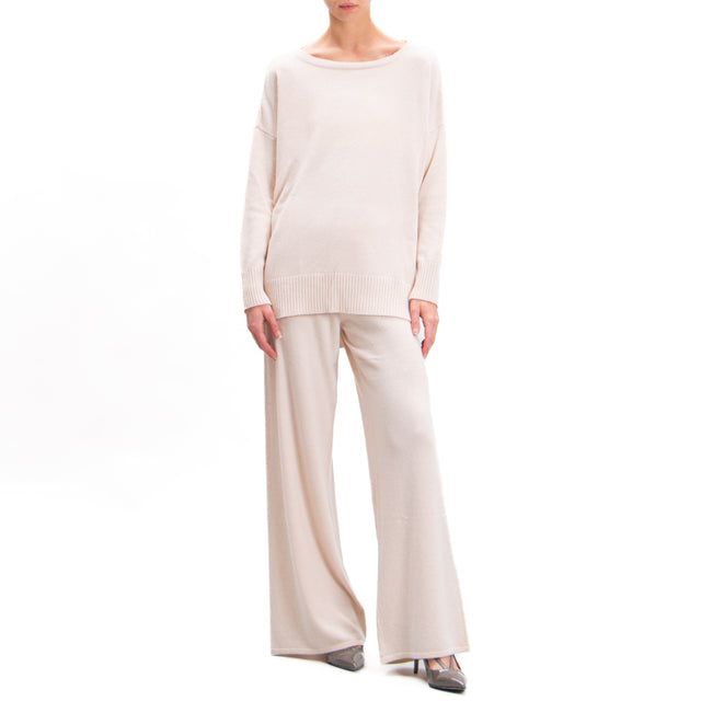 Kontatto-Pantalone misto cashmere in maglia - ecru'