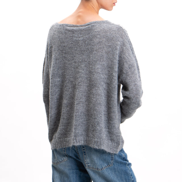 Kontatto-Alpaca Mixed Box Crewneck Sweater - Anthracite