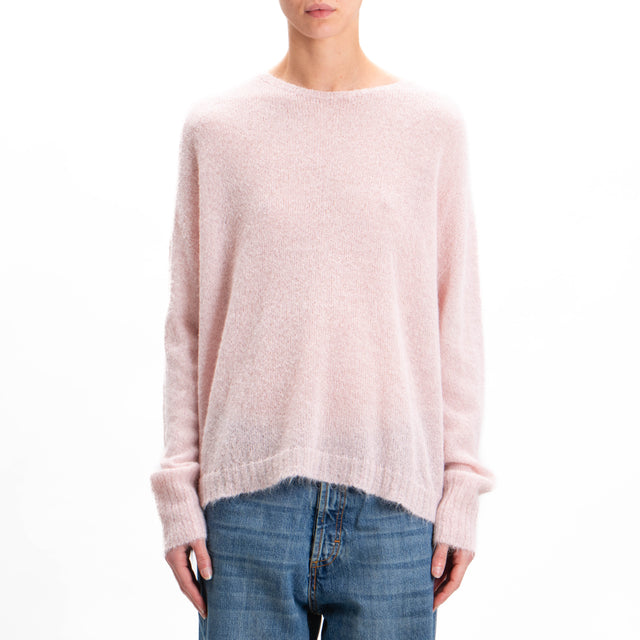 Kontatto-Alpaca Mixed Box Crewneck Sweater - Pink