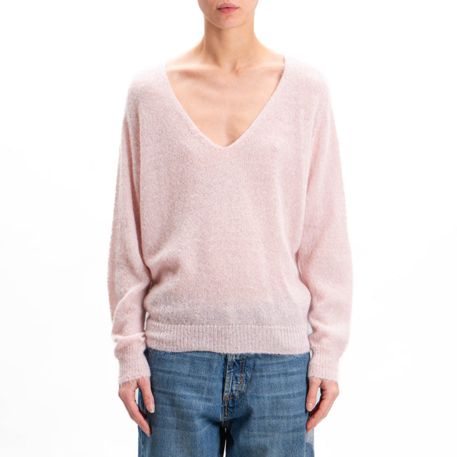 Kontatto-Alpaca Blend Box V-Neck Sweater - Pink