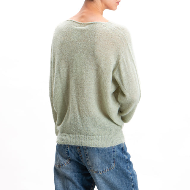 Kontatto-Alpaca Blend Box V-Neck Sweater - Sage