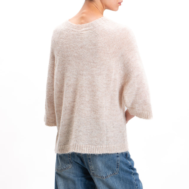 Kontatto-Alpaca Blend 3/4 Sleeve Sweater - Beige