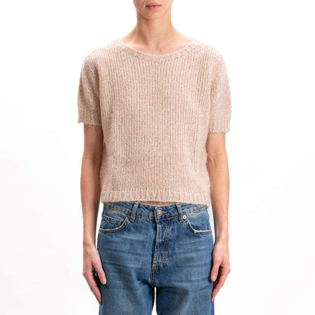 Kontatto-Maglia mohair mezza manica con paillettes - beige