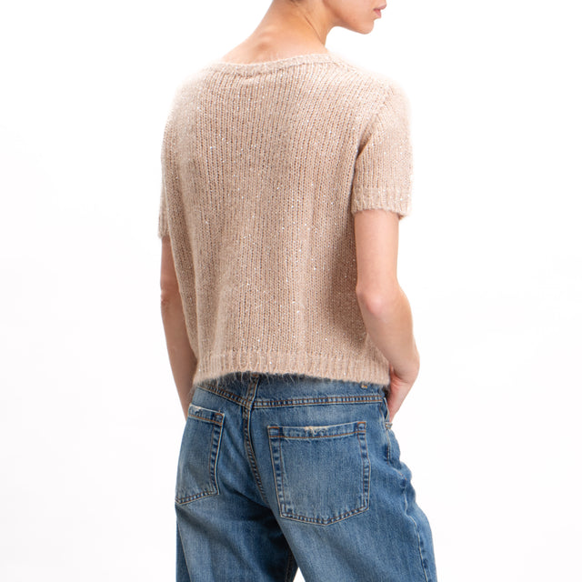 Kontatto-Mohair half sleeve sweater with sequins - beige