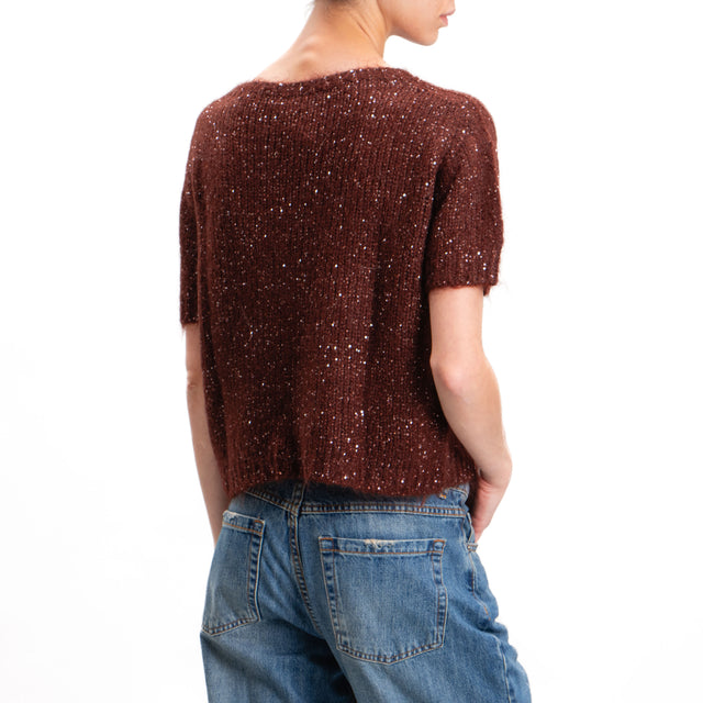 Kontatto-Maglia mohair mezza manica con paillettes - cioccolato