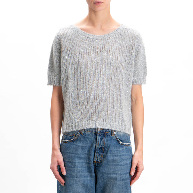 Kontatto-Mohair half sleeve sweater with sequins - light grey