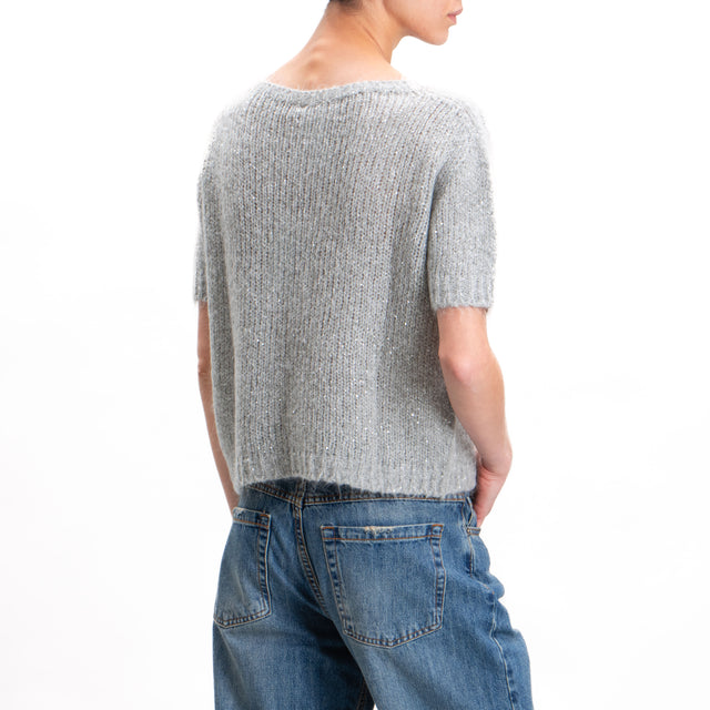 Kontatto-Mohair half sleeve sweater with sequins - light grey