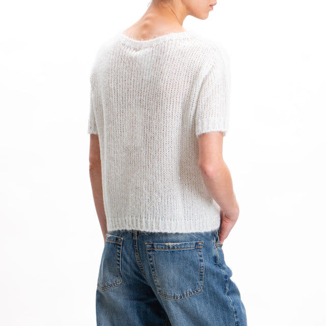 Kontatto-Mohair half sleeve sweater with paillettes - offwhite