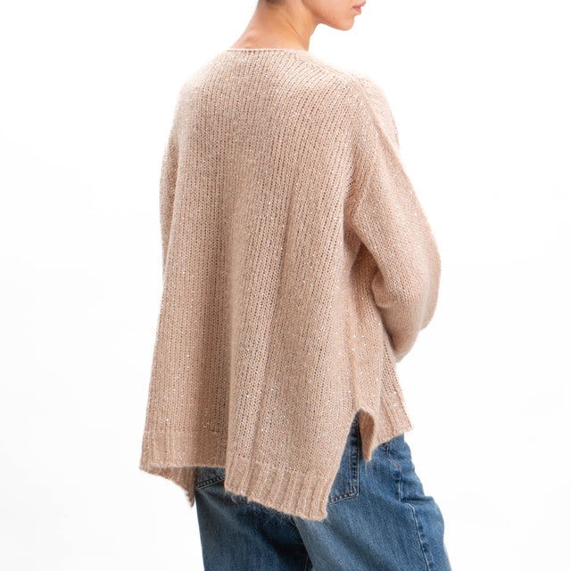 Kontatto-Maglia mohair scollo v con paillettes - beige