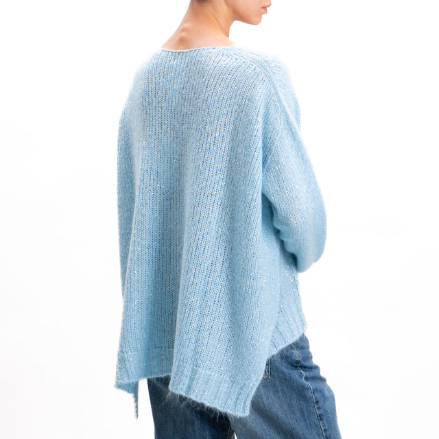 Kontatto-V-neck mohair sweater with sequins - sky