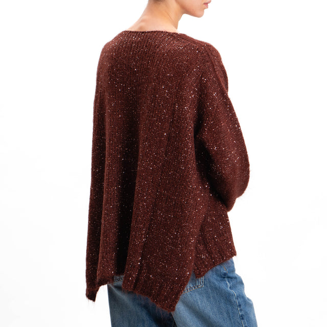 Kontatto-V-neck mohair sweater with sequins - chocolate