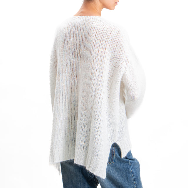 Kontatto-Maglia mohair scollo v con paillettes - offwhite