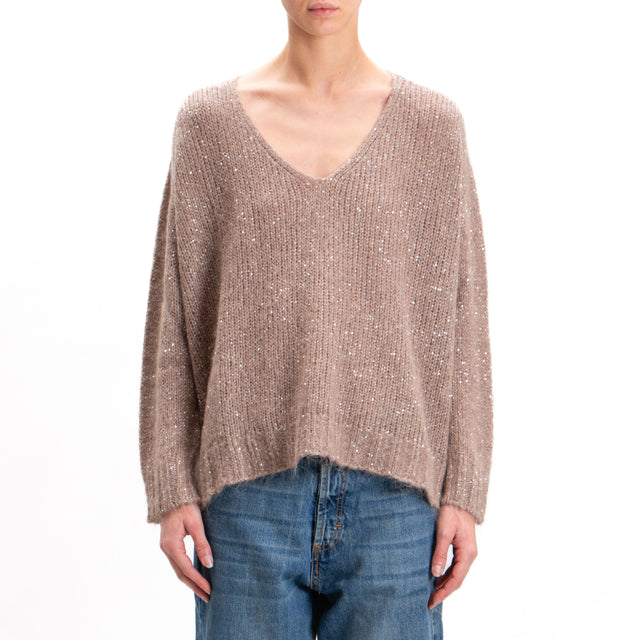 Kontatto-V-neck mohair sweater with sequins - dove grey