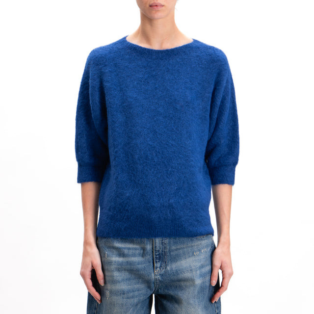 Kontatto-Alpaca Blend Crewneck 3/4 Sleeve Sweater - Royal