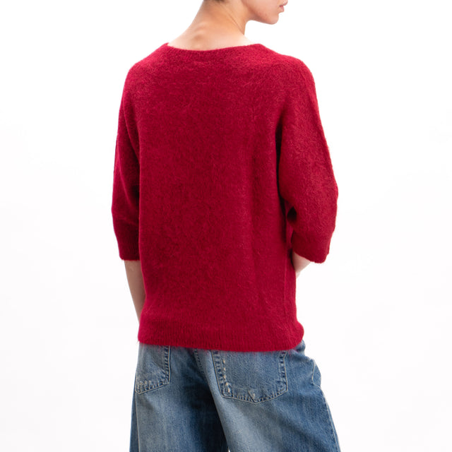 Kontatto-Alpaca Blend Crewneck 3/4 Sleeve Sweater - Ruby