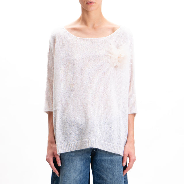 Kontatto-Mohair boat neck sweater with sequins - ecru'