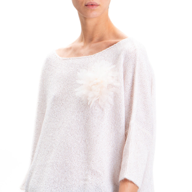 Kontatto-Mohair boat neck sweater with sequins - ecru'