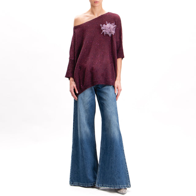 Kontatto-Mohair boat neck sweater with sequins - wine