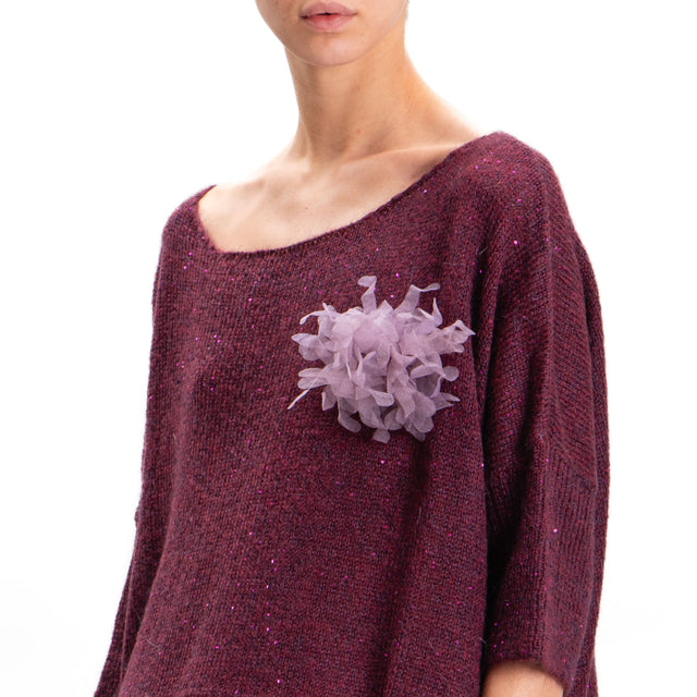 Kontatto-Mohair boat neck sweater with sequins - wine