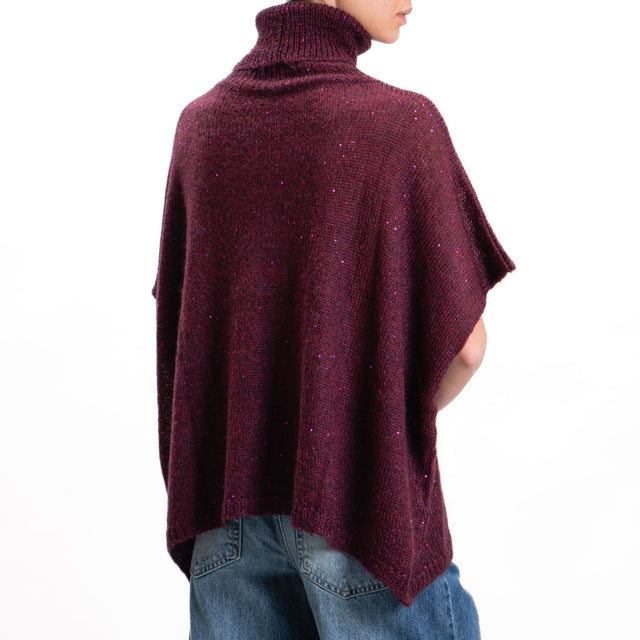 Kontatto-Maglia collo alto mohair con paillettes - vino