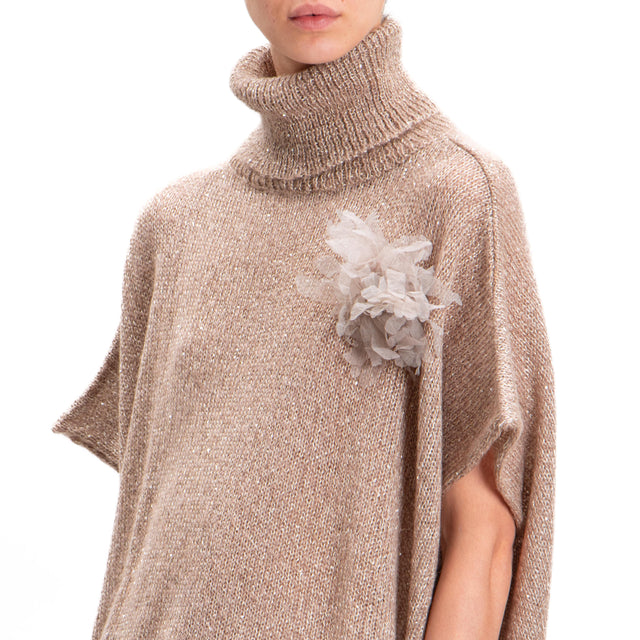 Kontatto-Maglia collo alto mohair con paillettes - tortora