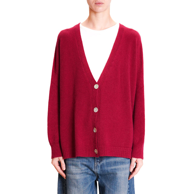 Kontatto-Cardigan with side slits - Bordeaux