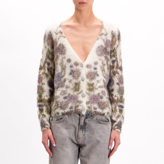 Tension in-Cardigan mohair fantasy flowers - butter