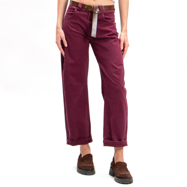 Tension in-Pantalone carrot with belt - Bordeaux