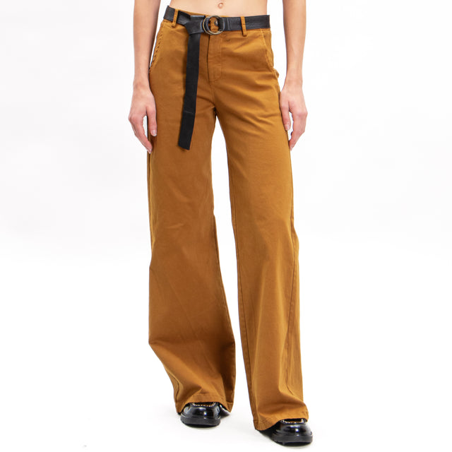 Zeroassoluto-Pantalone LILLY palazzo cotone elasticizzato - humus