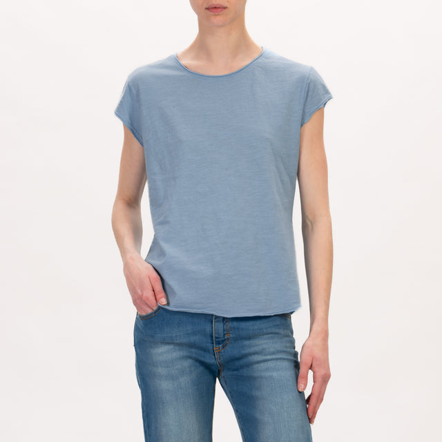 Zeroassoluto-T-shirt mezza manica taglio vivo - jeans