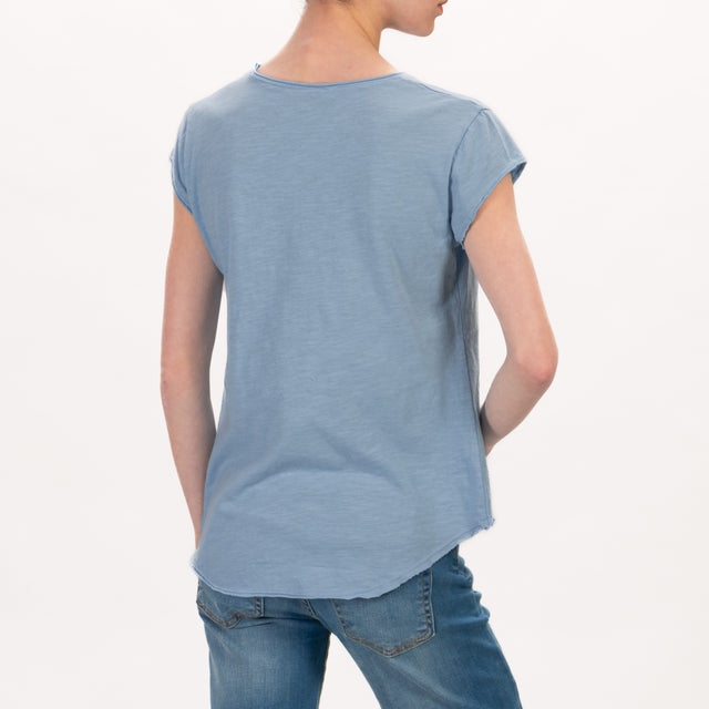 Zeroassoluto-T-shirt mezza manica taglio vivo - jeans