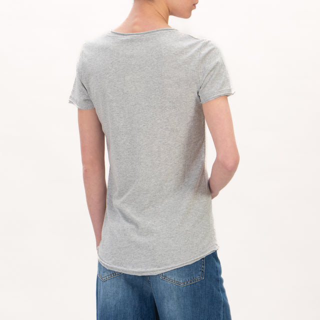 Zeroassoluto-T-shirt slimfit scollata taglio vivo - grigio melange