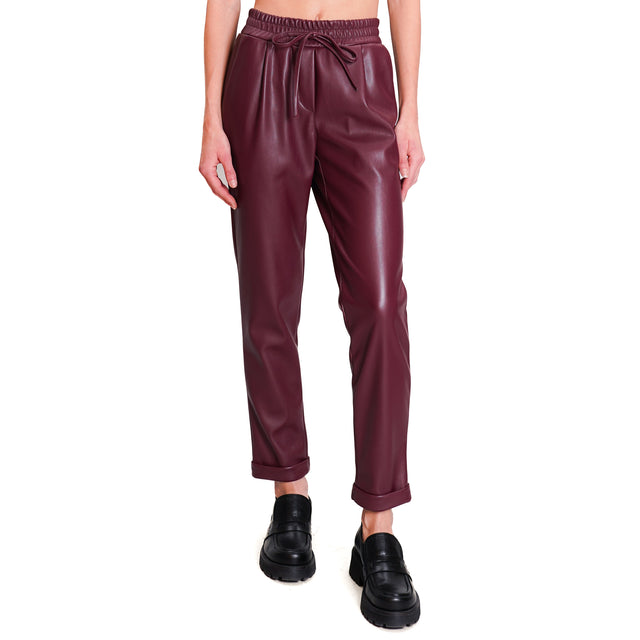 Motel-Leatherette Drawstring Trousers - Bordeaux