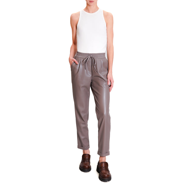 Motel-Leatherette Drawstring Trousers - Mud