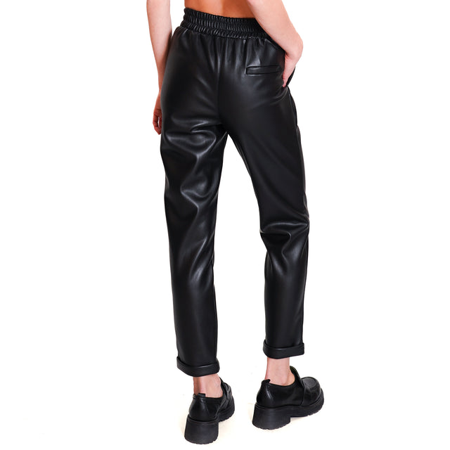 Motel-Leatherette Drawstring Trousers - Black