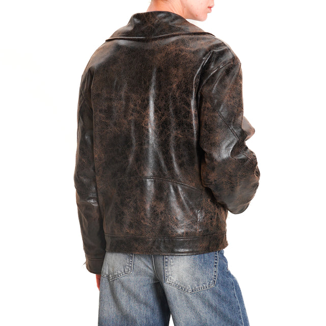 Motel-Vintage Faux Leather Biker Jacket - Dark Brown