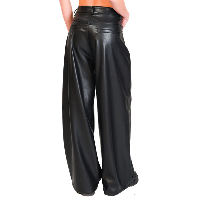 Motel-Pantalone wide leg similpelle - nero