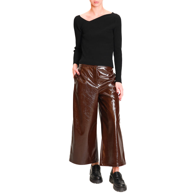 Motel-Leatherette Trousers - Dark Brown