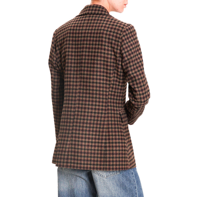 Motel-Checked Jacket with Pins - Dark Brown/Black/Mauve