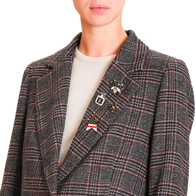 Motel-Prince of Wales Wool Blend Jacket - Grey/Black/Wine