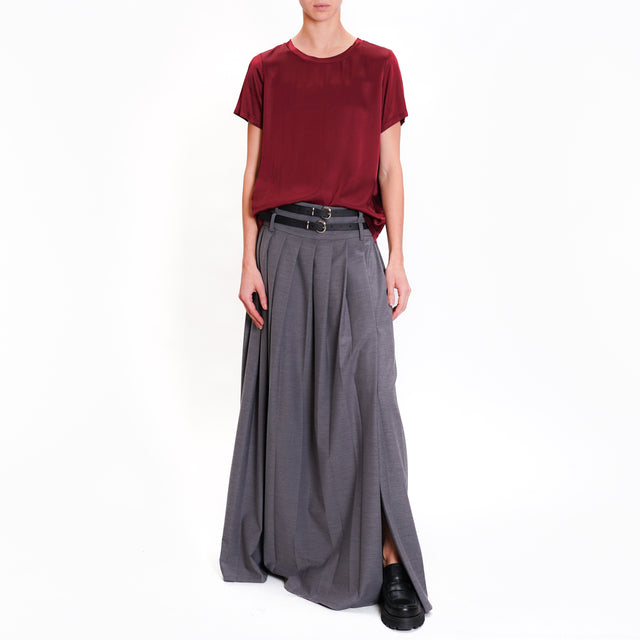 Motel-Double Belt Pleated Skirt - Grey