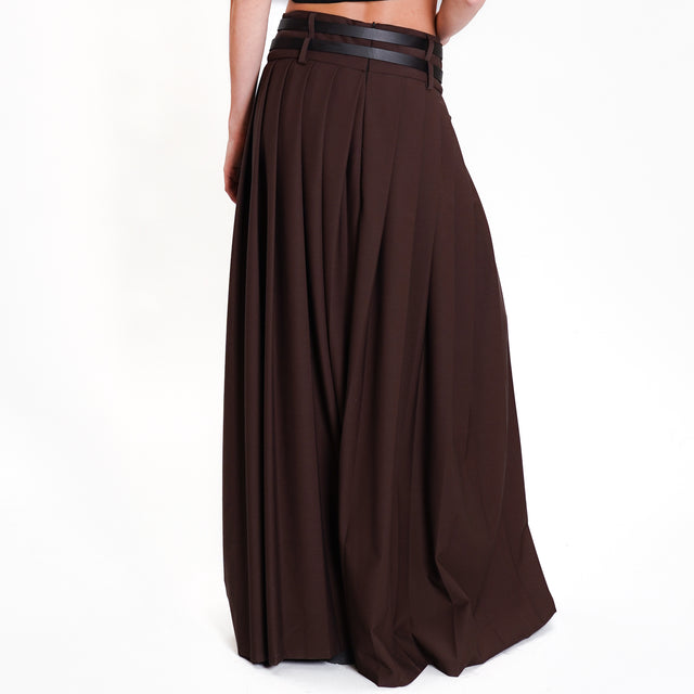 Motel-Double belt pleated skirt - dark brown