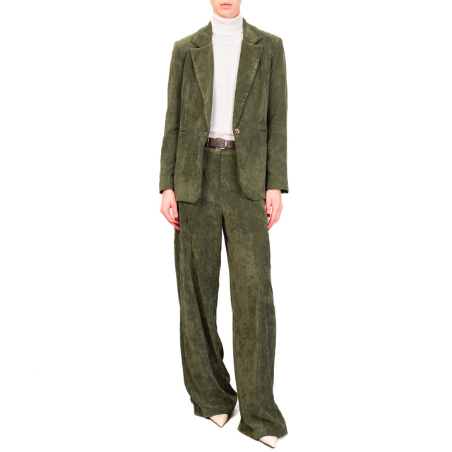 Motel-Pantalone palazzo velluto 500 righe - militare