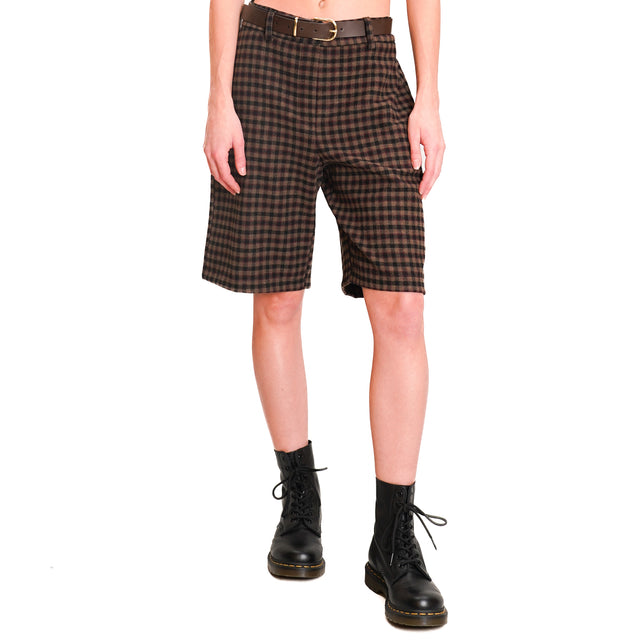 Motel-Bermuda checkered with belt - dark brown/black/mauve