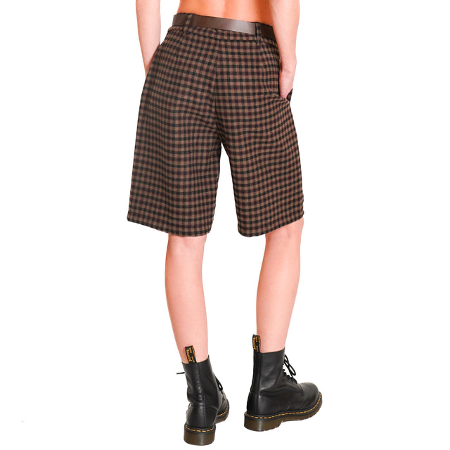 Motel-Bermuda checkered with belt - dark brown/black/mauve