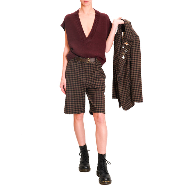 Motel-Bermuda checkered with belt - dark brown/black/mauve