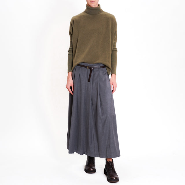 Motel-Pleated Skirt with Belt - Grey